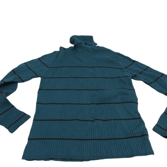 Eddie Bauer Women's  Turtleneck  Sweater Long Sleeve Striped Teal Ribbed Knit LG - Picture 1 of 9